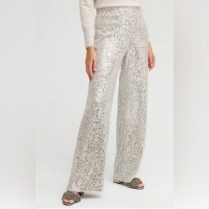 Chico's Silver Sequin Wide-Leg Pants